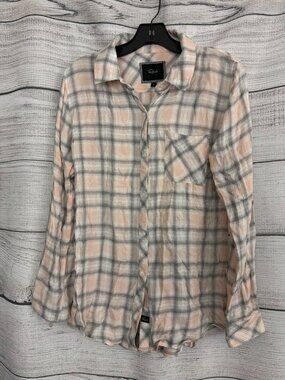 Rails Peach & Gray Hunter Plaid Long Sleeve Button-Down Shirt Size S